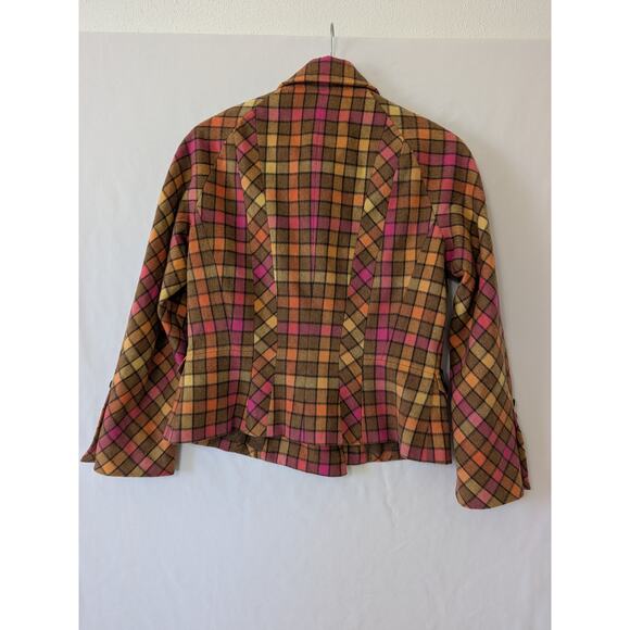PER SE Womens Multicolor Plaid Wool Cashmere Blazer Jacket Y2K Cropped Size 10 - Picture 4 of 8